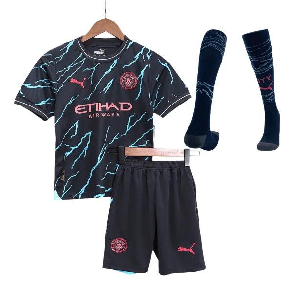 Kids Manchester City Third Away Soccer Jersey Whole Kit (Jersey+Shorts+Socks) 2023/24 - Top Soccer Jerseys: Fan &Amp; Player Versions | Goalkits.net