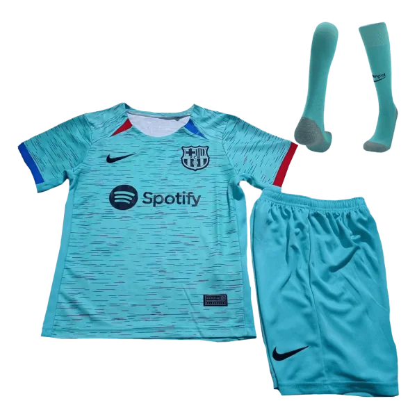 Kids Barcelona Third Away Soccer Jersey Whole Kit (Jersey+Shorts+Socks) 2023/24