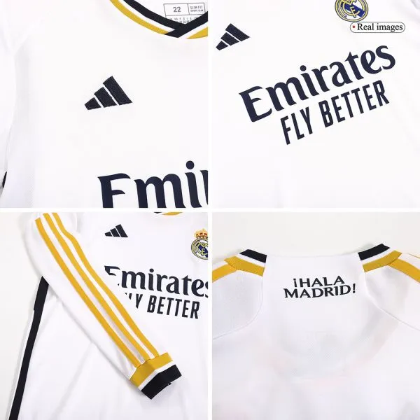 Kids Real Madrid Home Long Sleeve Soccer Jersey Kit (Jersey+Shorts) 2023/24 - Top Soccer Jerseys: Fan &Amp; Player Versions | Goalkits.net
