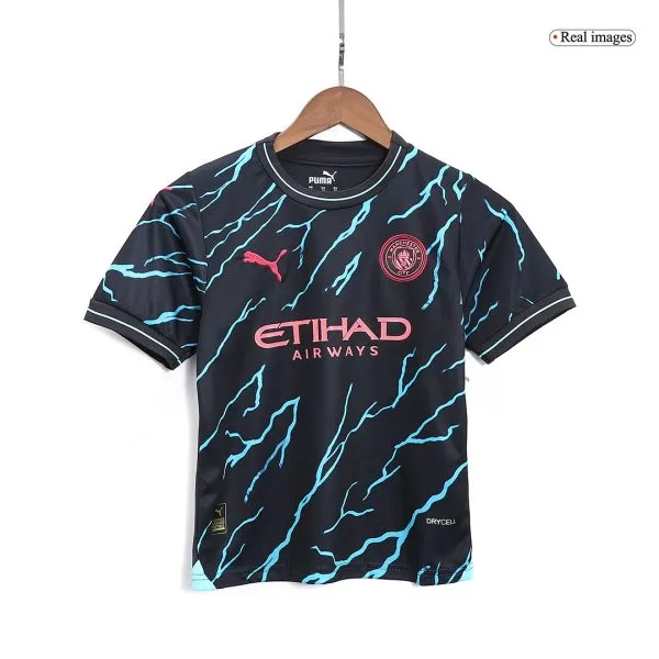Kids Manchester City Third Away Soccer Jersey Whole Kit (Jersey+Shorts+Socks) 2023/24 - Top Soccer Jerseys: Fan &Amp; Player Versions | Goalkits.net