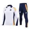 Men'S Real Madrid Zipper Tracksuit Sweat Shirt Kit (Top+Trousers) 2024/25 -White