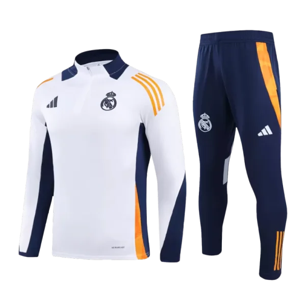 Men'S Real Madrid Zipper Tracksuit Sweat Shirt Kit (Top+Trousers) 2024/25 -White