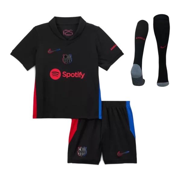 Kids Barcelona Away Soccer Jersey Whole Kit (Jersey+Shorts+Socks) 2024/25