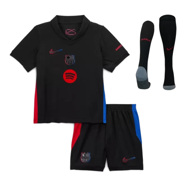 Kids Barcelona Away Soccer Jersey Whole Kit (Jersey+Shorts+Socks) 2024/25 Spotify Logo Without Text